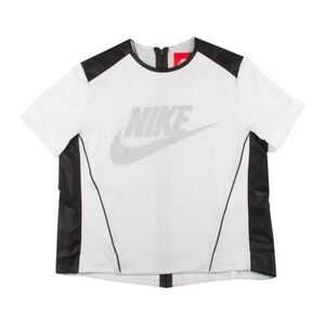Nike Layered faux Leather Mesh Sides Zip up back White & Black Short Sleeve Tee